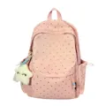 Mochila rosa escolar con estampado de corazones y llavero de estrella de felpa - Rosa