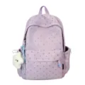 Mochila lila para estudiantes con estampado de corazones brillantes y llavero nube - Púrpura
