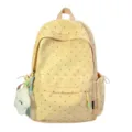 Mochila escolar amarilla con estampado de corazones y llavero de nube blanca - Amarillo