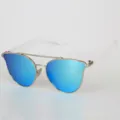 Oversized fashion sunglasses with blue mirrored lenses and silver metal frame - Silver Frame Blue Mirror C2