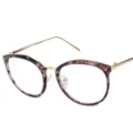 Montura de gafas redonda de metal con elegante patrón de carey violeta para mujer - Púrpura Estampado Dorado Luz Azul (C2)