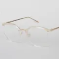 Gafas de moda con montura de metal dorado y transparente en estilo retro académico clásico - Montura Dorada Transparente Plain (C5)