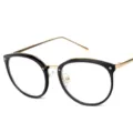 Gafas de estilo académico con montura de metal negro y dorado elegante para hombre y mujer - Negro Brillante Dorado Luz Azul (C1)