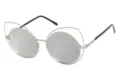 Oversized cat-ear round sunglasses with silver metal frame and silver mirrored lenses - Silver Frame White Mirror (C5)