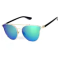 Fashionable oversized sunglasses with golden frames and blue-green mirror lenses - Gold Frame Green Reflective C3