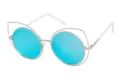 Stylish cat-eye round sunglasses featuring blue mirrored lenses and silver metal frame SKU - Silver Frame Blue Mirror (C6)