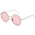 Occhiali da sole rotondi alla moda con lenti rosa e sottile montura in metallo oro - Montatura Argento Lente Rosa