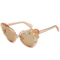 Fashionable oversized flower rhinestone sunglasses for women in elegant amber brown - Translucent Tea Champagne