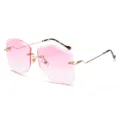 Gafas de sol sin montura con lentes degradadas rosas y patillas doradas curvas - Marco Dorado Rosa Degradado