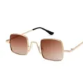 Retro steampunk vierkante zonnebril met gouden metalen montuur en bruine verloopglazen - Gouden Frame Dubbel Thee Lens (C5)
