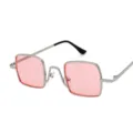 Retro steampunk vierkante zonnebril met zilveren metalen montuur en roze glazen - Zilveren Frame Roze Lens (C2)