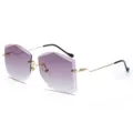 Gafas de sol sin montura con lentes degradadas moradas y elegantes patillas de metal dorado. - Marco Dorado Púrpura Degradado