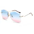 Gafas de sol sin montura para mujer con lentes geométricas degradadas azul-rosa y patillas oro - Marco Oro Azul Rosa Duo