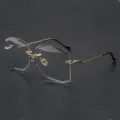 Elegantes gafas de sol sin montura con lentes geométricas y patillas doradas curvadas - Montura Dorada Transparente Blanco