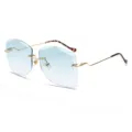 Gafas de sol sin montura azul claro degradado con patillas curvas de metal dorado. - Marco Dorado Verde Degradado