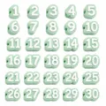 Silicone numbered pencil toppers grid set 1-30, cute green number beads for school office. - Numbers 1-30 / Green