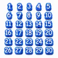 Numbered pencil toppers set, plastic number tags 1-30 for school stationery and labeling. - Numbers 1-30 / Blue