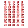 Numbered pencil toppers set 1-50, red 3D number tags for classroom and office organization. - Numbers 1-50 / Red