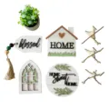 Farmhouse tiered tray wooden decor set with mini plant and rustic signs for home interior. - 4-Piece Set with Potted Plant