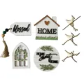 Wooden farmhouse tiered tray decor details, rustic signs with blessed and home letters. - Four-Piece Set
