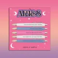 Aries zodiac theme retractable ballpoint pen set of 5 with cute quote prints on card. - Aries / 5 Pcs Set