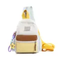 Japanese style color-block nylon chest bag with cute bear label and star charm - With Charm / S / Off White