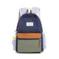 Stylish multicolor Japanese-style nylon backpack featuring contrast front pockets - With Charm / M / Dark Blue