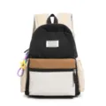 Front view of Japanese style nylon color-block school backpack with bear label and star charm. - With Charm / M / Black
