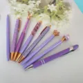 Set of 8 purple ballpoint pens with rose gold accents, elegant crystal and glitter designs. - Purple