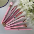 Pink rose gold ballpen set, rhinestone crystal diamond stationery variant for office school. - Pink