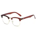Classic semi-rimless square glasses with anti-blue light lenses and gold metal accents - Tea Gold Frame (Clear Lens)