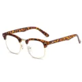 Vintage leopard print blue light blocking glasses with half-metal gold square frame - Tortoise Gold Frame (Clear Lens)