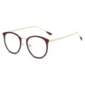 Retro dark brown and gold eyeglass frames with clear lightweight anti-blue light lenses - Anti blue light / Brown Gold Frame