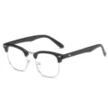 Classic black and silver browline square frame glasses with anti-blue light lenses - Matte Black Silver Frame (Clear Lens)