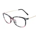 Retro floral pattern eyeglass frames with slim gold metal temples for stylish women - Patterned Frame Gold Temples (C2)