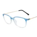 Vintage blue gradient full-rim eyeglass frames with elegant slim gold metal temples - Blue Gradient Frame Gold Temples (C7)