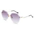 Stylish rimless polygonal sunglasses for women with purple gradient lenses and gold temples - Gold Frame Gradient Grey