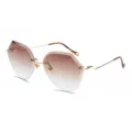 Fashionable women's rimless polygonal sunglasses with gradient brown lenses and gold frame. - Gold Frame Gradient Tea