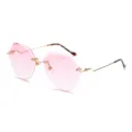 Stylish rimless polygonal sunglasses with pink gradient lenses and gold metal frame. - Gold Frame Gradient Pink