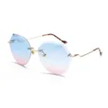 Fashion rimless polygon sunglasses with blue pink gradient lenses and gold temples - Gold Frame Blue-Pink Gradient