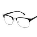 Klassisches halbrundes Retro-Brillengestell in Schwarz und Silber für Herren und Damen - Glänzender schwarzer Rahmen Silberrand C2