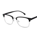 Klassisches Retro-Halbrand-Brillengestell in Schwarz und Silber für Damen und Herren - Mattschwarzer Rahmen Silberrand C3