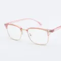 Elegantes Retro-Brillengestell mit Halbrand, rosa Oberrand und goldenem Metallrahmen - Transparenter rosa Rahmen Goldrand C10