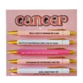 Cancer zodiac ballpoint pen set, 5 retractable pens with funny quotes on pink card backing. - Cancer