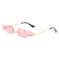 Gafas de sol sin montura con forma de llama rosa y patillas doradas para fiestas - Montura Dorada Lentes Rosadas C4