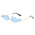 Gafas de sol sin montura con forma de llama azul para fiestas rave y moda estética Y2K - Montura Dorada Lentes Azules