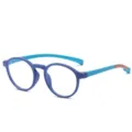 Gafas bloqueadoras de luz azul para niños con montura redonda de silicona azul flexible - Azul Oscuro & Azul Claro