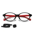 Kinder TR90 Blaulichtfilter Brille mit Silikon Ohrbügeln in Schwarz und Rot - Schwarzer Rahmen Rote Beine C1