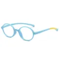 Hellblaue flexible Silikon-Anti-Blaulicht-Brille für Kinder mit ovalem Rahmen und gelbem Akzent - Hellblauer Rahmen C2