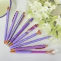 Purple ballpoint pen set, 9 pieces cute rose gold decorative assorted crystal pens. - Purple